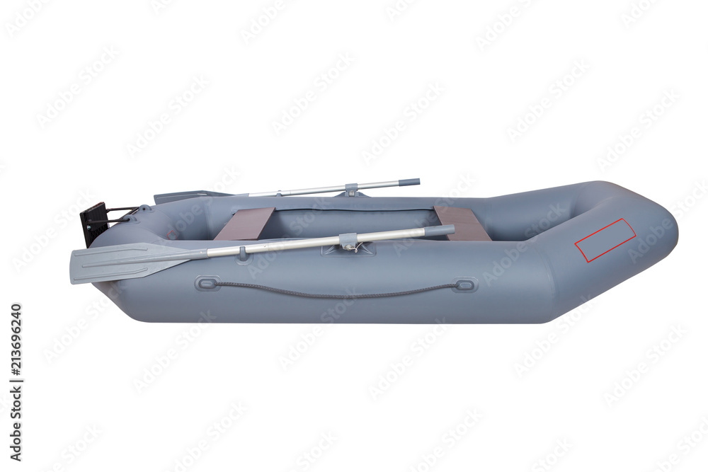 Inflatable rubber boat for two. isolated on white background, view from the side