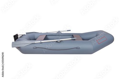 Inflatable rubber boat for two. isolated on white background, view from the side