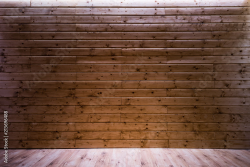 wooden wall backdrop template with lighting and floor