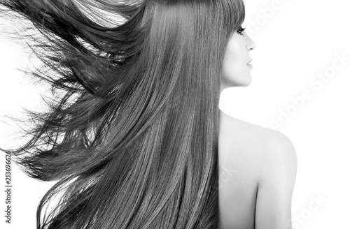 Beauty model with gorgeous long hair blowing to the side photo