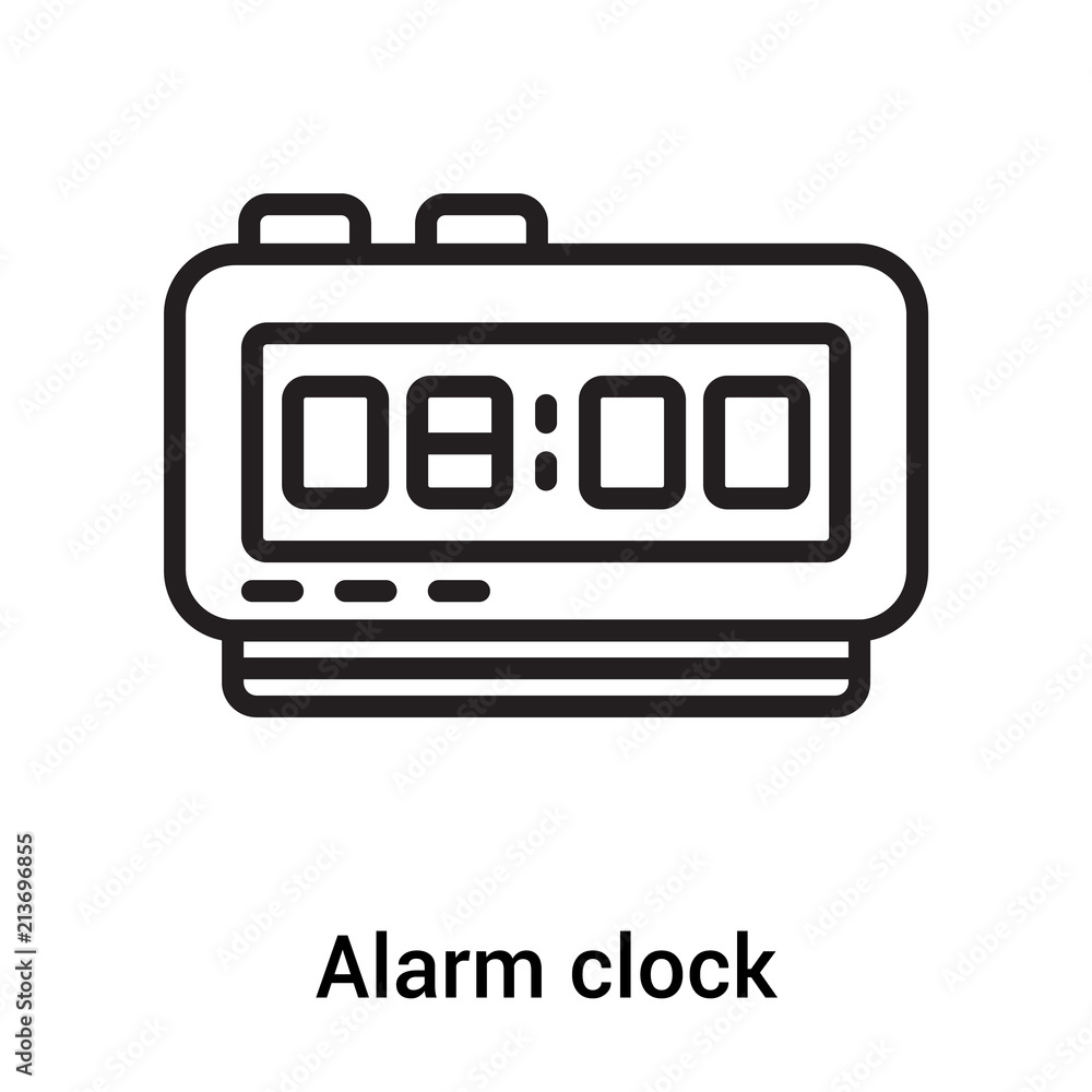 Alarm clock icon vector sign and symbol isolated on white background, Alarm clock logo concept Alarm clock icon vector sign and symbol isolated on white background, Alarm clock logo concept