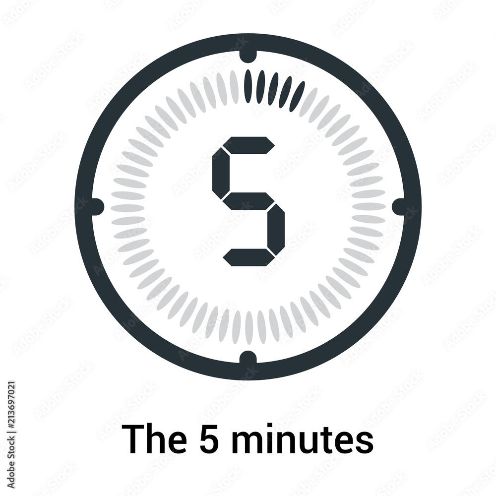 The 5 minutes icon isolated on white background, clock and watch, timer,  countdown symbol, stopwatch, digital timer vector icon vector de Stock |  Adobe Stock