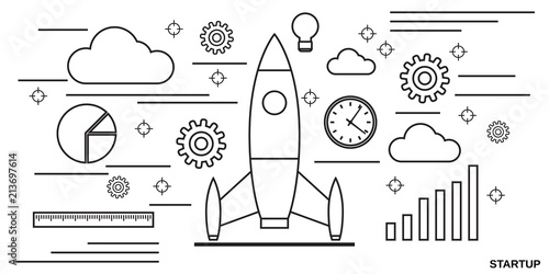 Business startup thin line art style vector concept illustration