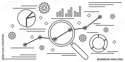 Business analysis, financial statistics, audit thin line art style vector concept illustration