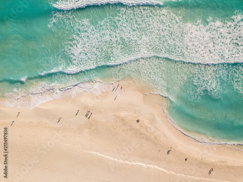 Beautiful White Sand Beach in the Caribbean. Beautiful tropical white sand beach and Caribbean sea. Aerial View
