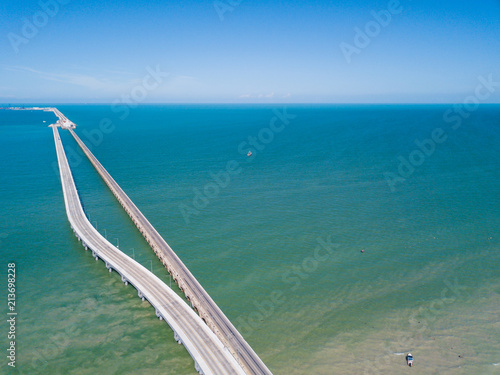 The World s Longest Pier - Progreso Pier. Gulf of Mexico. Aerial View. Bridge top view