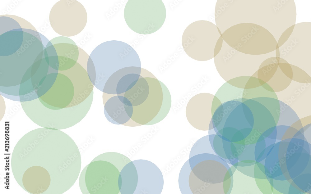Multicolored translucent circles on a white background. Green tones. 3D illustration Multicolored translucent circles on a white background. Green tones. 3D illustration