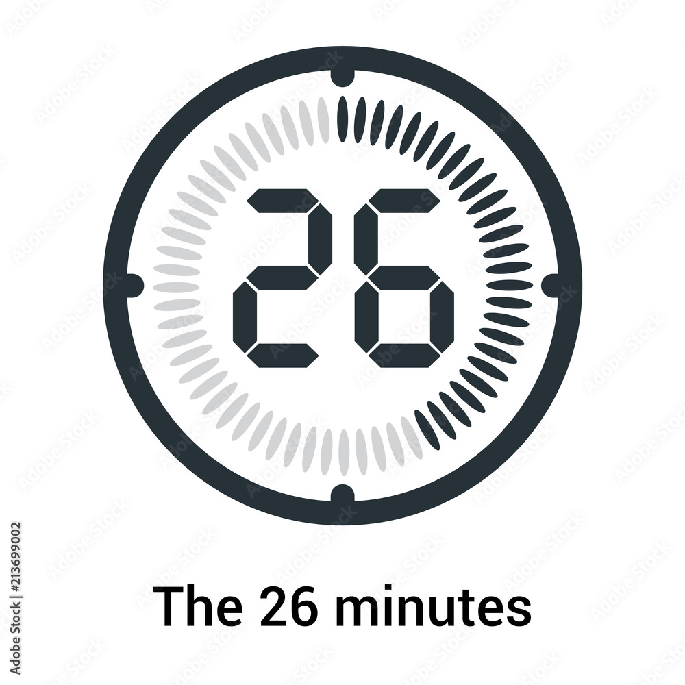 The 26 minutes icon isolated on white background, clock watch, timer, countdown symbol, stopwatch, digital timer vector Stock Vector | Adobe Stock