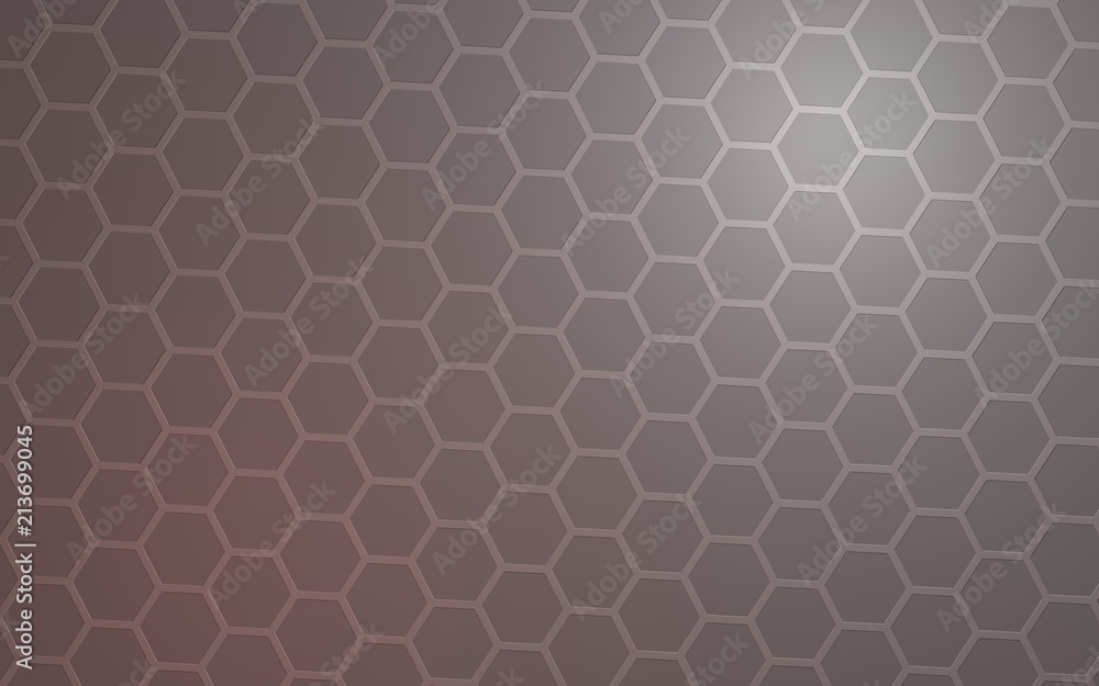 Honeycomb with color lighting, on a gray background. Perspective view on polygon look like honeycomb. Isometric geometry. 3D illustration