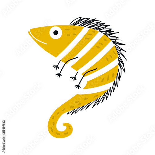 Cute hand drawn nursery poster with iguana animal. Kids vector illustration in scandinavian style