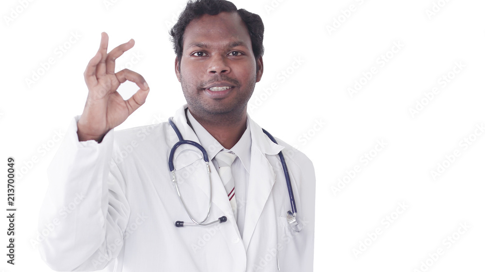 two doctors of the medical center showing OK gesture. two doctors of the medical center showing OK gesture.