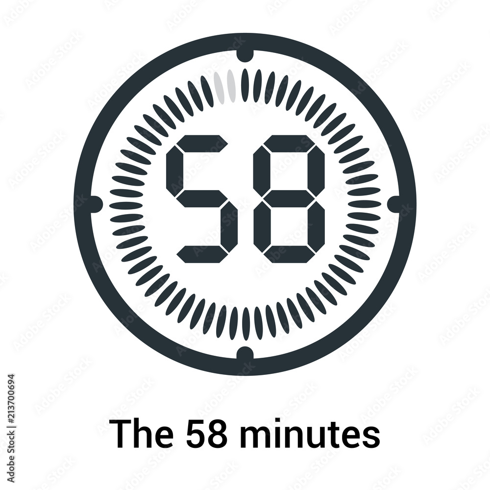 The 58 minutes icon isolated on white background, clock and watch, timer, countdown symbol, stopwatch, digital timer vector icon The 58 minutes icon isolated on white background, clock and watch, timer, countdown symbol, stopwatch, digital timer vector icon