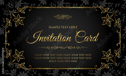Luxury black and gold invitation card in vintage style