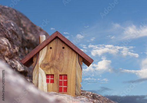 wooden house and blue sky background
