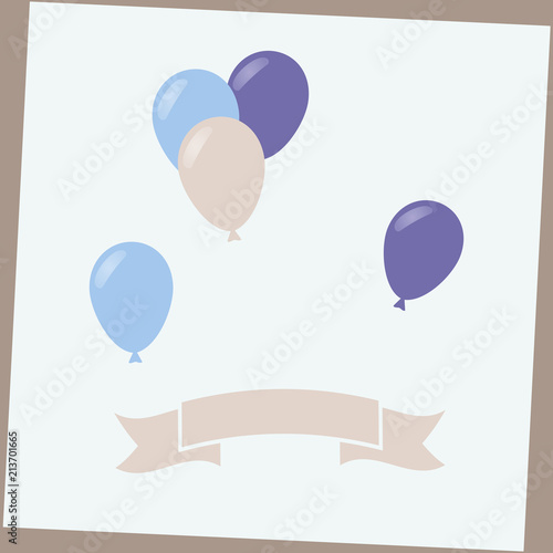retro background with a frame, a ribbon and flying balloons