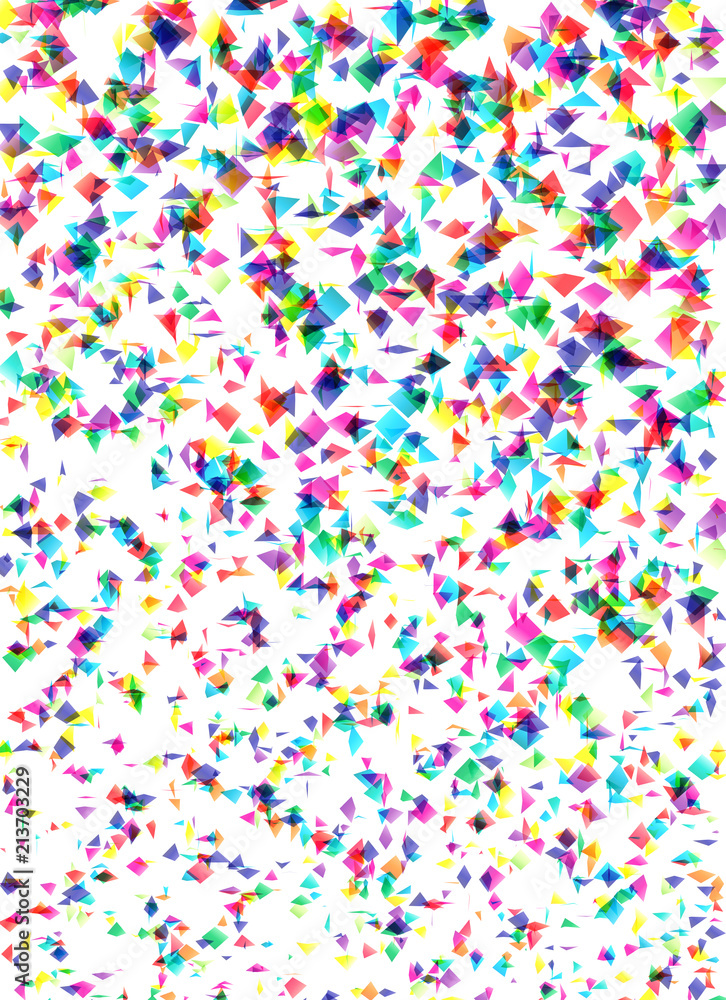Colorful polka dots, distorted shapes, confetti celebration background.
