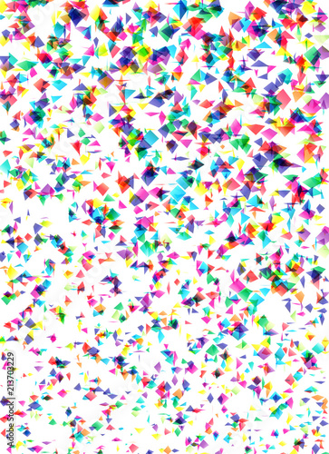 Colorful polka dots, distorted shapes, confetti celebration background.