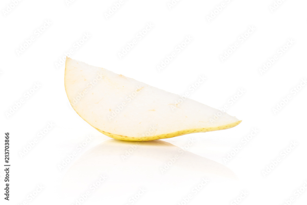 One slice of fresh red pear forelle variety isolated on white One slice of fresh red pear forelle variety isolated on white
