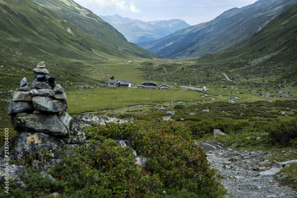Swiss alpine valley in summer, graubuenden, switzerland, europe