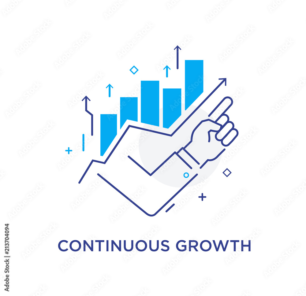 Businessman finger pointing upwards. Training Business School. growth chart. Stock vector illustration in flat design. Line icon illustration Businessman finger pointing upwards. Training Business School. growth chart. Stock vector illustration in flat design. Line icon illustration