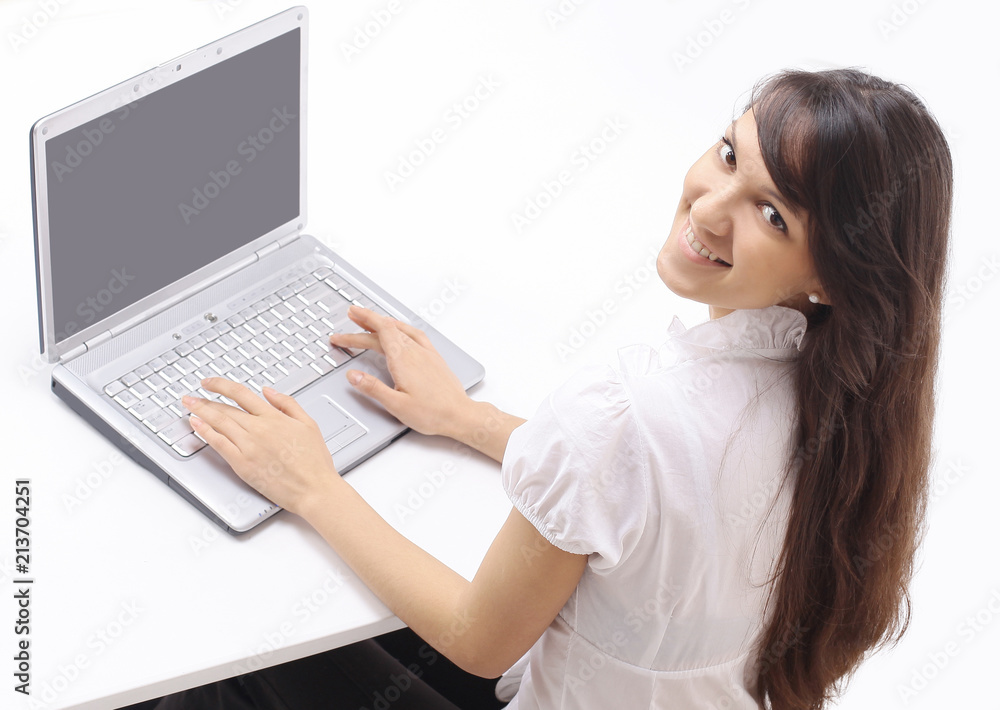 young woman typing text on laptop keyboard young woman typing text on laptop keyboard