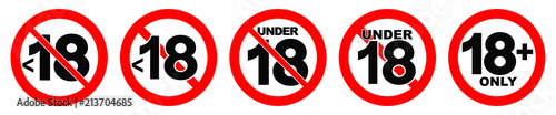 Under 18 not allowed sign. Number eighteen in red crossed circle. photo
