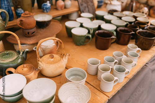  Ceramic Clay Crafts. Ceramic Dishware In Market. Bowls, Kettle,