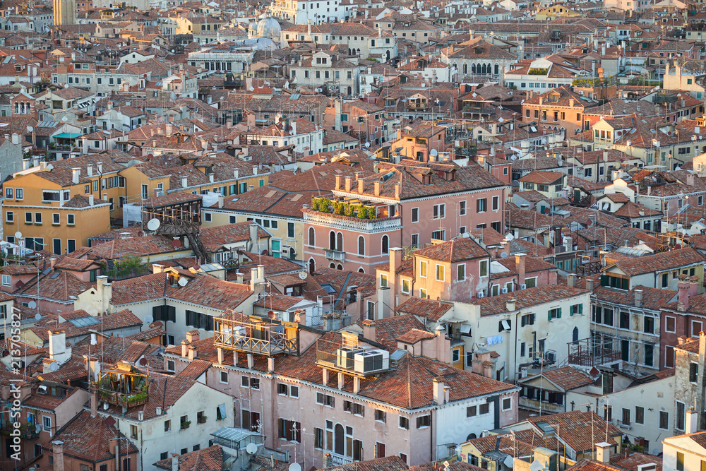 Aerial view of Venice rooftops before sunset, Italy