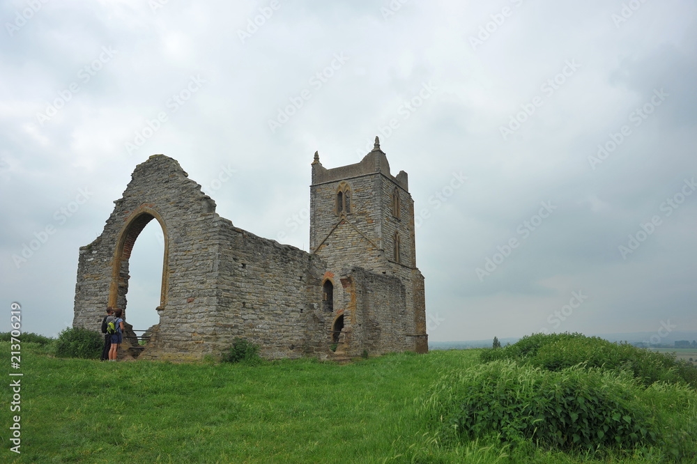 Ancient church ruin on top of a hill. Burrow Mump