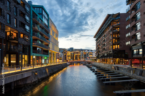 Aker Brygge In City Center in Oslo at the blue hour. photo