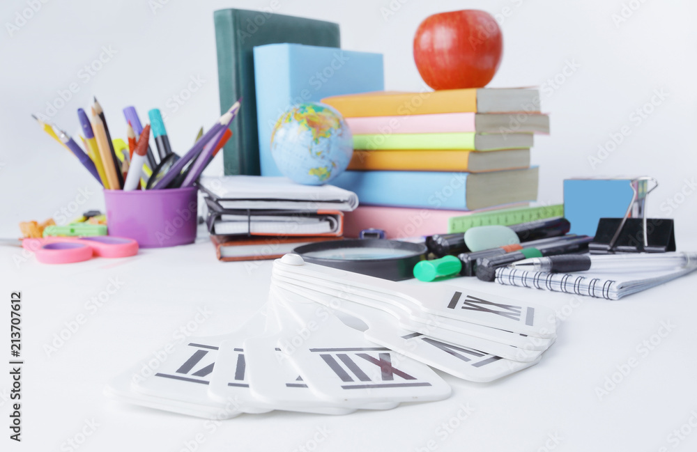 image of variety of school supplies on white background image of variety of school supplies on white background