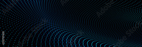 Abstract Geometric Pattern with Balls. Wicker Structural Curved Texture. Dark Blue Optical Illusion. 3D Illustration