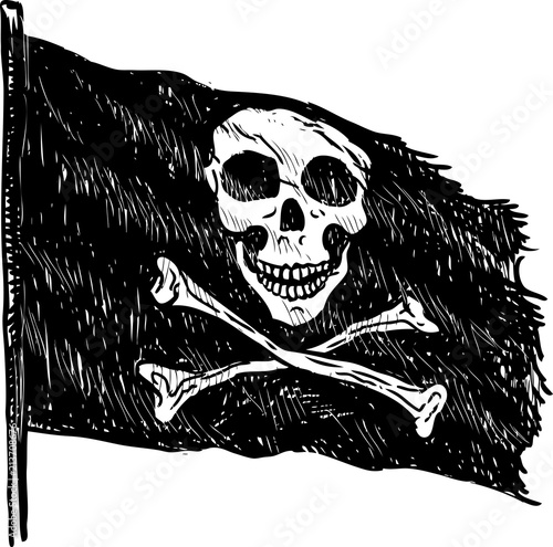 Sketch of a pirate flag waving in the wind