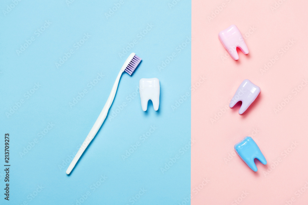 Big teeth on blue and pink background. Minimal Big teeth on blue and pink background. Minimal