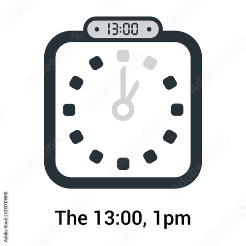 The 13:00, 1pm icon isolated on white background, clock and watch, timer, countdown symbol, stopwatch, digital timer vector icon
