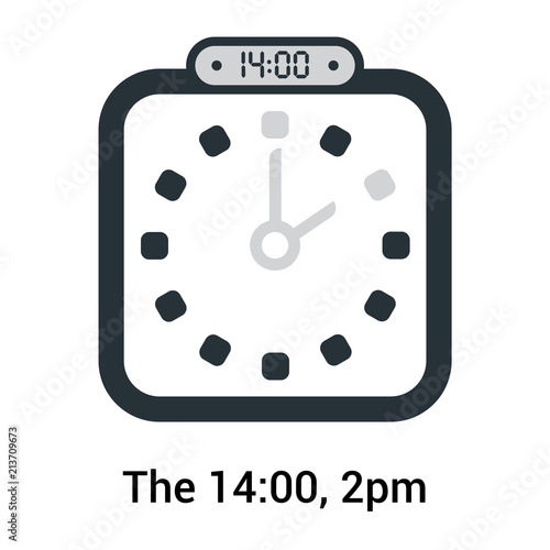 The 14:00, 2pm icon isolated on white background, clock and watch, timer, countdown symbol, stopwatch, digital timer vector icon