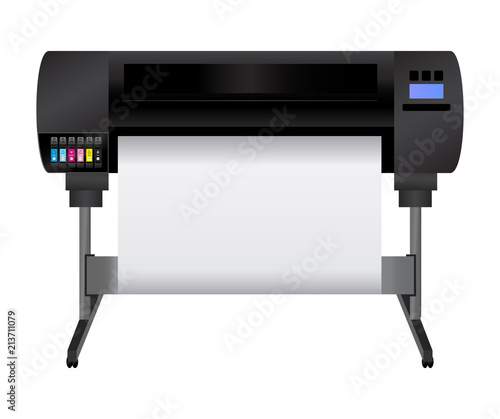 Large inkjet plotter printer for printing many products such as billboards, posters, roll-ups and more large formats with cyan, light cyan, magenta, light magenta, yellow and black inks.  photo