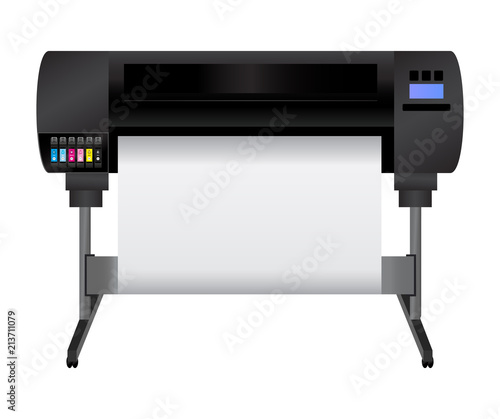 Large inkjet plotter printer for printing many products such as billboards, posters, roll-ups and more large formats with cyan, light cyan, magenta, light magenta, yellow and black inks. 