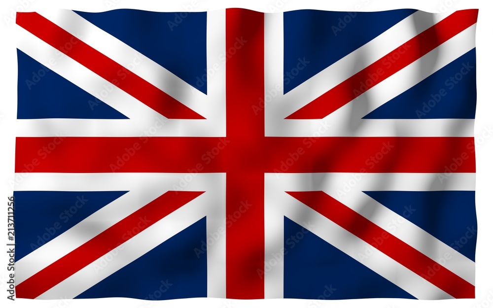Waving flag of the Great Britain. British flag. United Kingdom of Great Britain and Northern Ireland. State symbol of the UK. 3D illustration Waving flag of the Great Britain. British flag. United Kingdom of Great Britain and Northern Ireland. State symbol of the UK. 3D illustration
