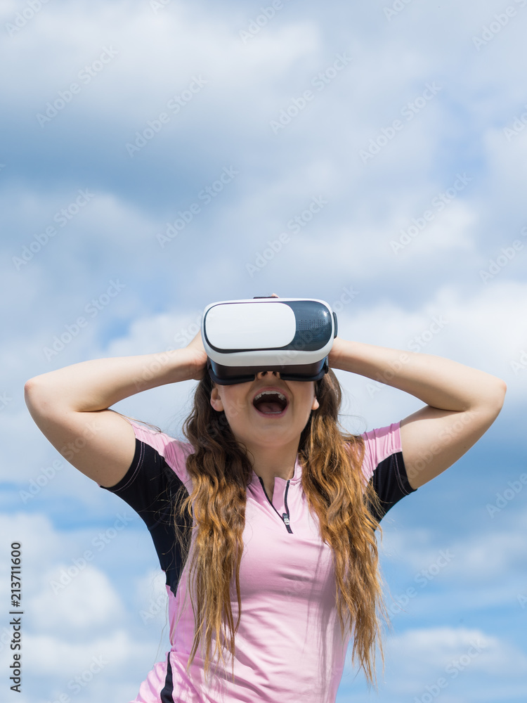 Woman wearing VR outside Woman wearing VR outside