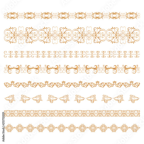 set of ornamental borders of gold color. Vector