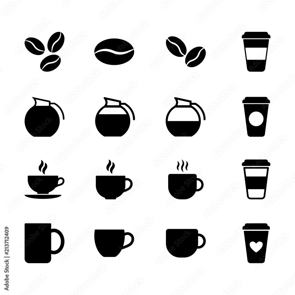 Simple set of flat black coffee icons in vector format Simple set of flat black coffee icons in vector format
