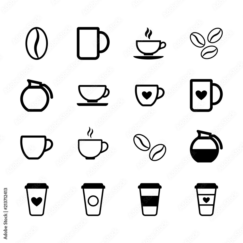 Simple set of flat black coffee icons in vector format Simple set of flat black coffee icons in vector format