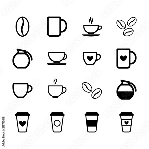 Simple set of flat black coffee icons in vector format