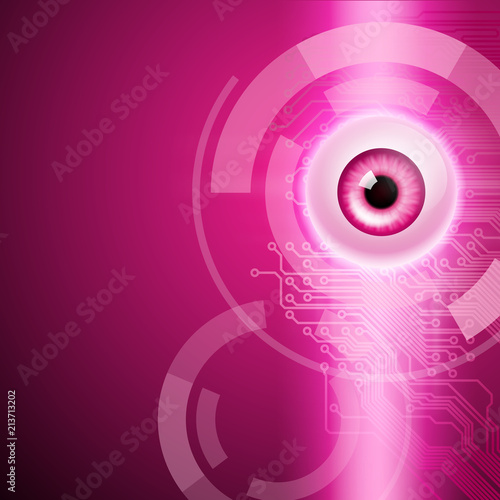 Abstract pink background with eye and circuit. EPS10 vector background.