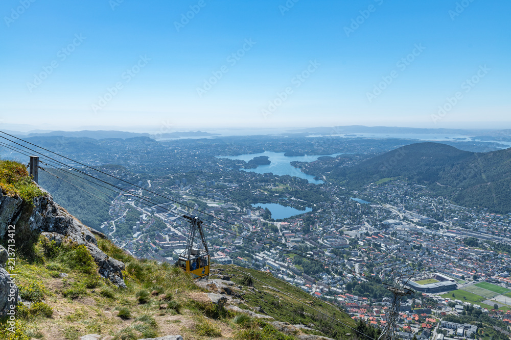 Scenery from Mount Ulriken in the Norwegian city of Bergen. Hordaland, Norway, Europe.