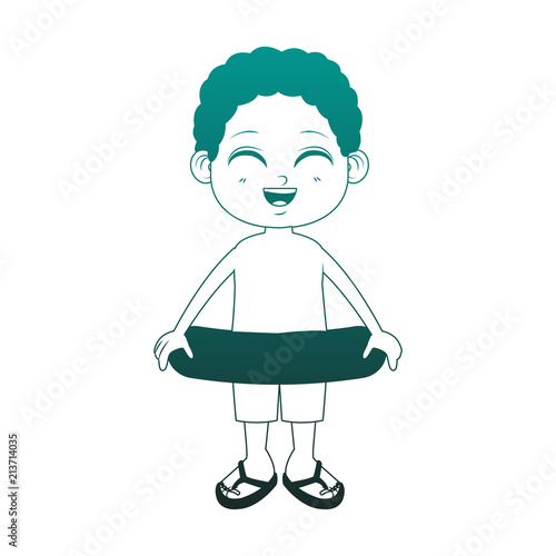 Cute boy in swim suit with float cartoon vector illustration graphic design