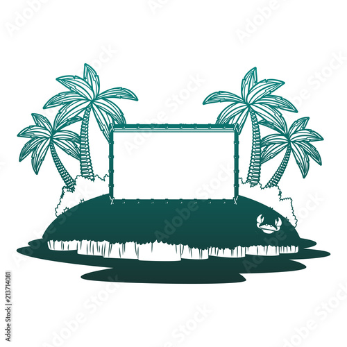 Blank wooden sihn on beach cartoon vector illustration graphic design photo