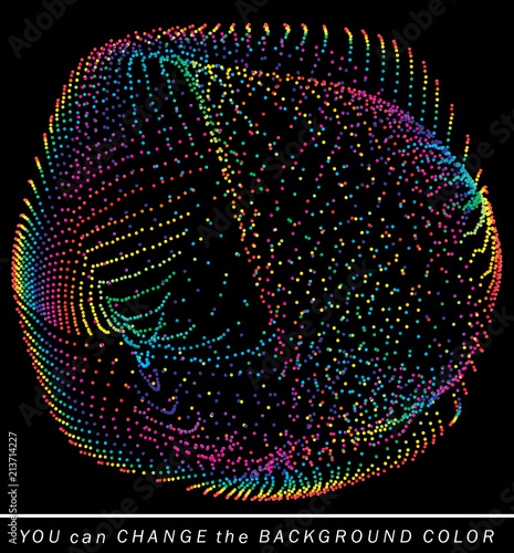 Colorful dotted lines, wire mesh, molecular structure, abstract shape background.
