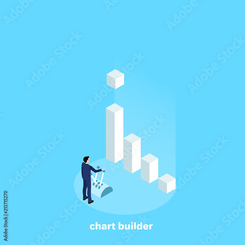 the man in the business suit manages the blocks by peeling them into one piece, an isometric image
